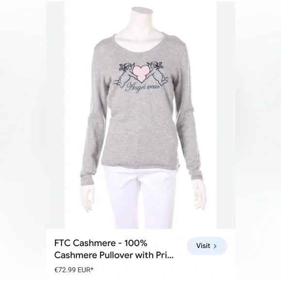 REDUCED FTC 100% (Fair Trade Cashmere) crew pullover sweater heather grey/pink - Picture 11 of 17
